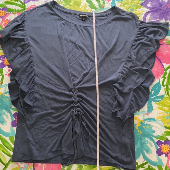 Express Blue Ruffle Top Size Medium - Picture 4 of 10